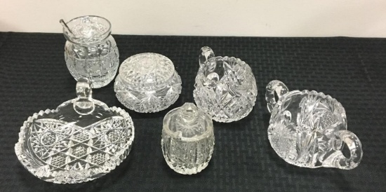 Group of clear cut glass items
