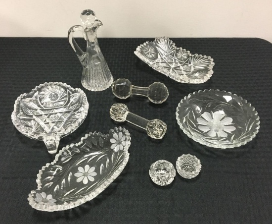 Group 9 vintage cut glass candy dishes and more