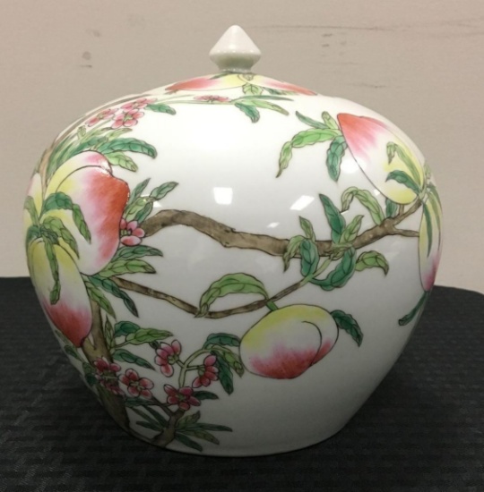 Vintage Floral and Peach tree design jar with lid