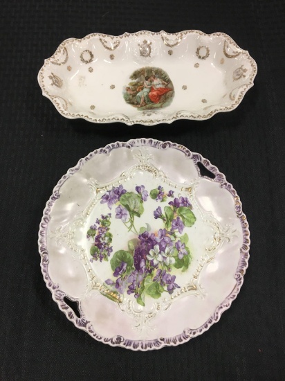 Group of 2 vintage plate and oblong dish