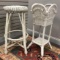 Painted Wicker Stool and Plant Stand