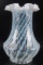 Antique Opalescent Swirl Glass Vase with Ribbon and Ruffled Edge