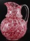 Antique Cranberry and White Swirl Glass Pitcher