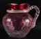 Antique Stevens & Williams Victorian Art Glass Coin Spot Rubina Pitcher with Applied Handle&