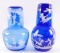 Group of 2 : Vintage Blue Glass Hand Painted Tumble Up Pitchers
