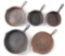 Group of 5 Antique Cast Iron Skillets : Griswold and Wagner Ware