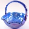 Iridescent Blue Glass Basket with Stippled Edge