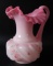 Fenton Signed Pink Hand Painted Pitcher with Ribbon and Ruffled Edge