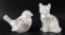Group of 2 : Fenton Signed Iridescent Milk Glass Cat and Bird Paperweights