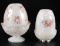 Group of 2 : Fenton Signed Iridescent Milk Glass Fairy Lamps