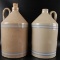 Group of 2 Antique 1 Gallon Blue and White Stripe Stoneware Jugs