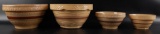Group of 4 Antique Brown Stripe Stoneware Bowls