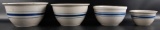 Group of 4 Antique Blue Stripe Stoneware Nesting Bowls