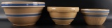 Group of 3 Antique Blue Stripe Stoneware Bowls