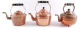 Group of 3 Antique Copper Tea Pots