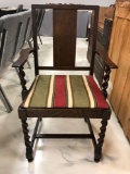 Arts and Crafts Slat Back Oak Arm Chair with Barley Twist Stiles and Legs