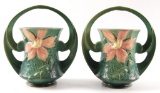 Pair of Vintage Roseville Clematis Double Handle Vases