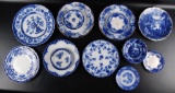 Group of 14 Antique Flow Blue Dishes