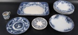 Group of 12 Antique Flow Blue Dishes