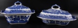 Group of 2 Antique Allertons Flow Blue Covered Dishes