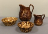 Stoneware Pitchers and Spongeware Bowls