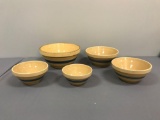 Set of 5 : Vintage Nesting Stoneware Blue Stripe Mixing Bowls