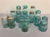 Lot of Ball Blue and Aqua Glass Mason Jars
