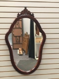 Vintage Mahogany Decorative Oval Form Framed Mirror