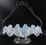 Antique Opalescent Scale Pattern and Ruffled Edge Brides Basket