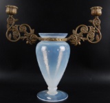 Vintage Silvestri Opaline Glass Vase and Brass Candelabra