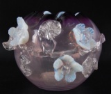 Vintage Amethyst to Clear Cased Glass Rose Bowl with Applied Glass Decoration