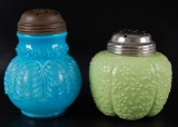 Group of 2 : Antique Sugar Shakers - Blue Cased Glass and Lime Green Melon Shaped