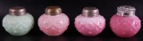 Group of 4 Antique Pink and Mint Green Milk Glass Salt and Pepper Shakers