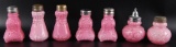 Group of 7 : Antique Pink Cased Glass Salt and Pepper Shakers