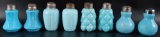 Group of 8 : Antique Blue and Aqua Milk Glass Salt and Pepper Shakers