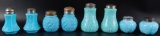 Group of 8 : Antique Blue Milk Glass Salt and Pepper Shakers