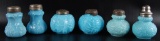 Group of 6 : Antique Blue Milk Glass Salt and Pepper Shakers