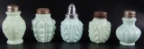 Group of 5 : Antique Mint Green Milk Glass Salt and Pepper Shakers