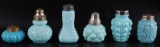 Group of 6 : Antique Blue and Aqua Milk Glass Salt and Pepper Shakers