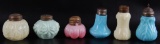 Group of 6 : Antique Yellow, Blue, Pink, and Green Milk Glass Salt and Pepper Shakers