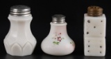 Group of 3 : Antique Milk Glass Salt and Pepper Shakers