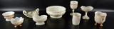 Group of 9 : Antique Custard Glass Items with Gilded and Raised Designs