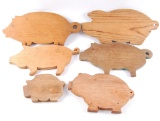 Group of 6 Antique Primitive Pig Shaped Cutting Boards