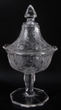 Antique Northwood Singing Birds Clear Glass Covered Compote