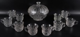 Antique Northwood Singing Birds Clear Glass Lidded Bowl + 10 Cups