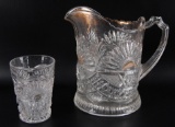 Antique Early American Pattern Glass Rising Sun Pitcher and Tumbler
