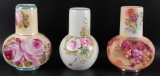 Group of 3 Vintage Tumble Ups / Bedside Water Carafes with Hand Painted Floral Design