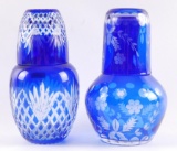 Group of 2 : Vintage Blue Color Cut To Clear Tumble Up Pitchers