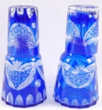 Group of 2 : Vintage Blue Color Cut To Clear Tumble Up Pitchers