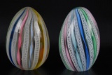 Group of 2 Vintage Murano Ribbon Glass Egg Paperweights